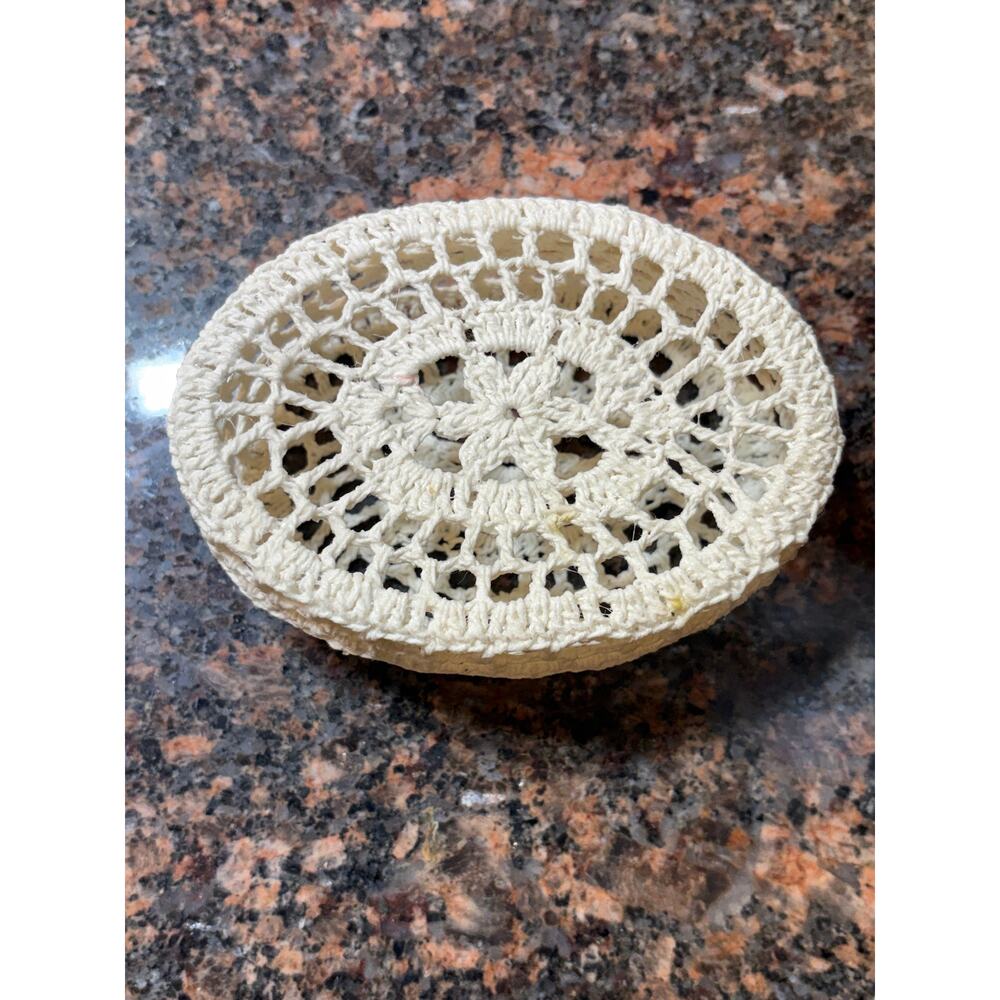 Vintage Crocheted Oval Trinket Box with Lid